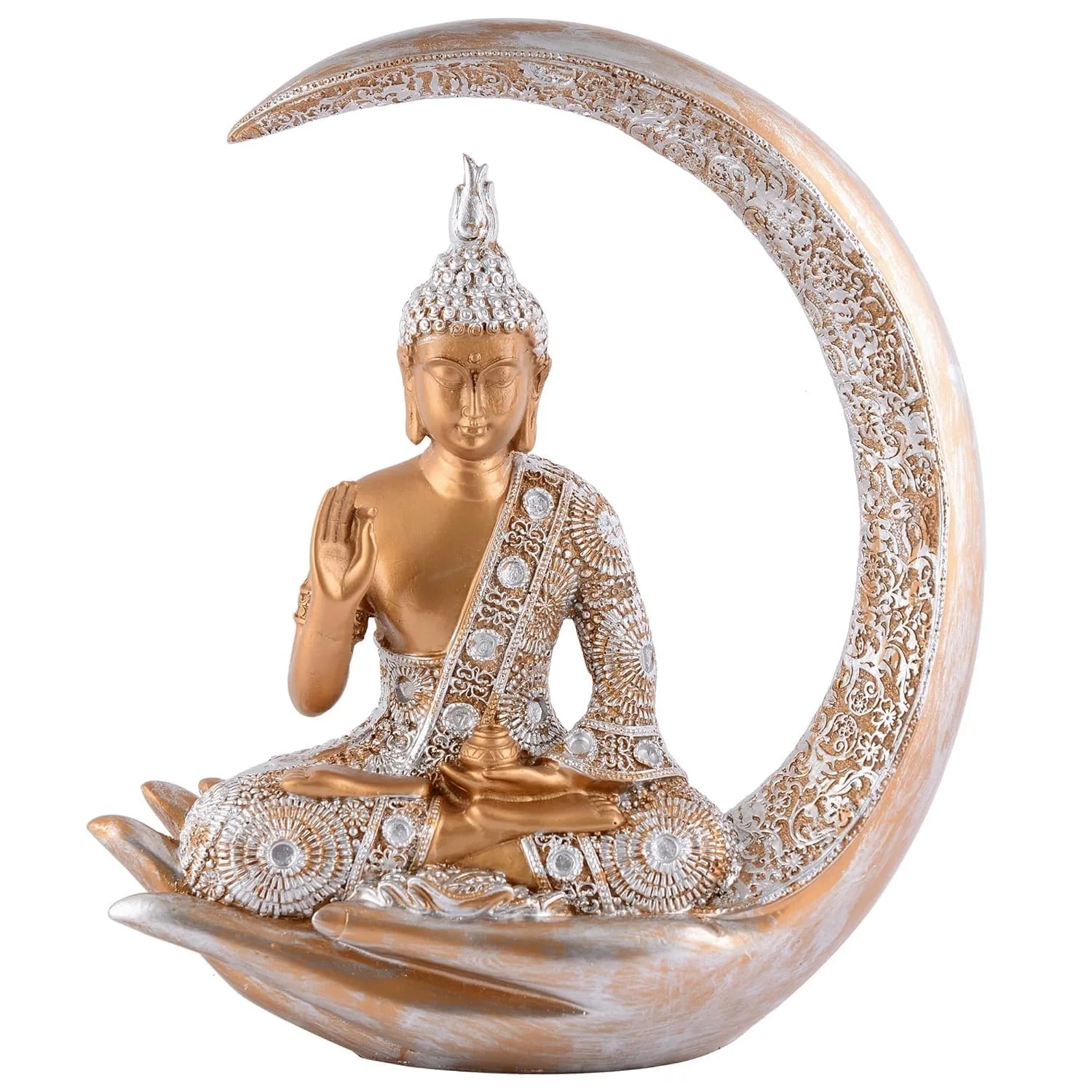 Golden Buddha Statue with Crescent Moon Base view 3