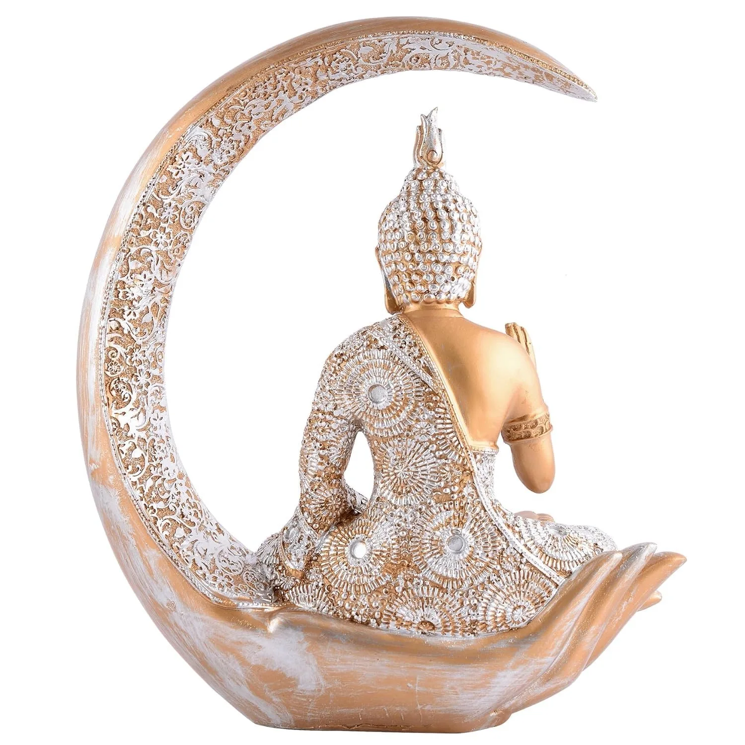 Golden Buddha Statue with Crescent Moon Base view 4