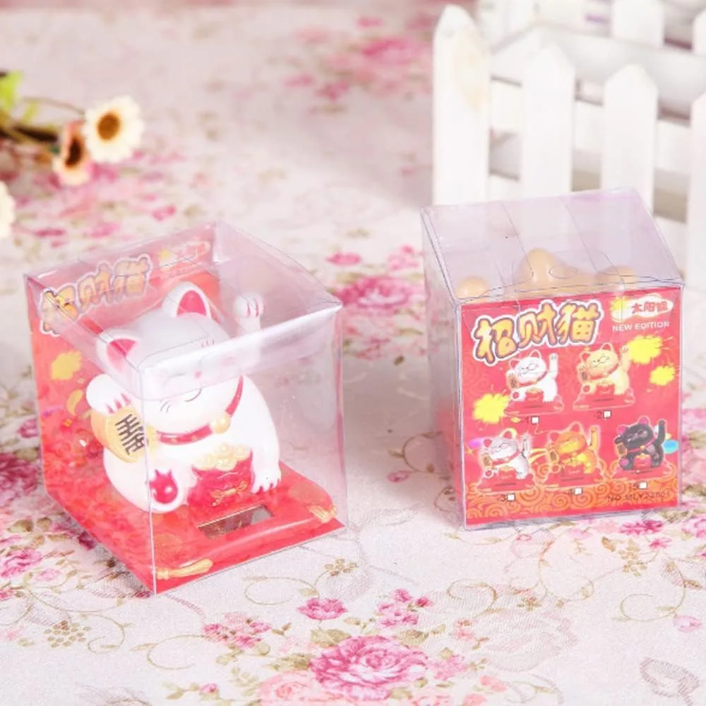Ahina Solar Powered Feng Shui Lucky Cat Figurine, White, Waving Maneki Neko Statue for Home, Office, and Car Decor view 4
