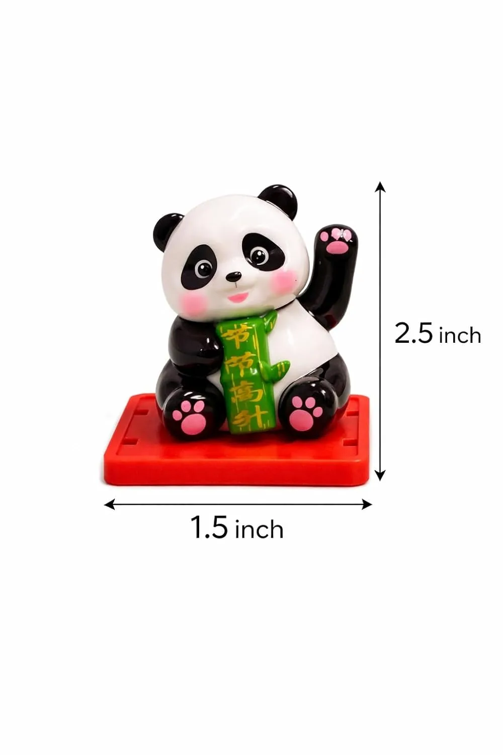 Ahina Solar Powered Lucky Waving Panda Figurine, Black and White, with Red Base, 6.35 x 3.81 cm view 2