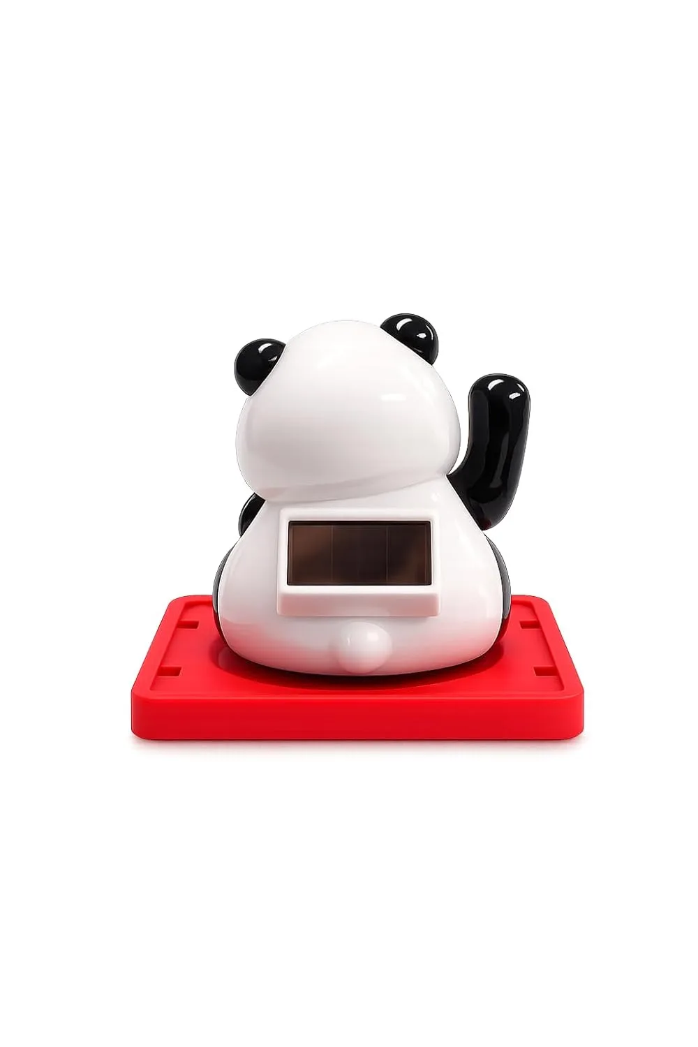 Ahina Solar Powered Lucky Waving Panda Figurine, Black and White, with Red Base, 6.35 x 3.81 cm view 3