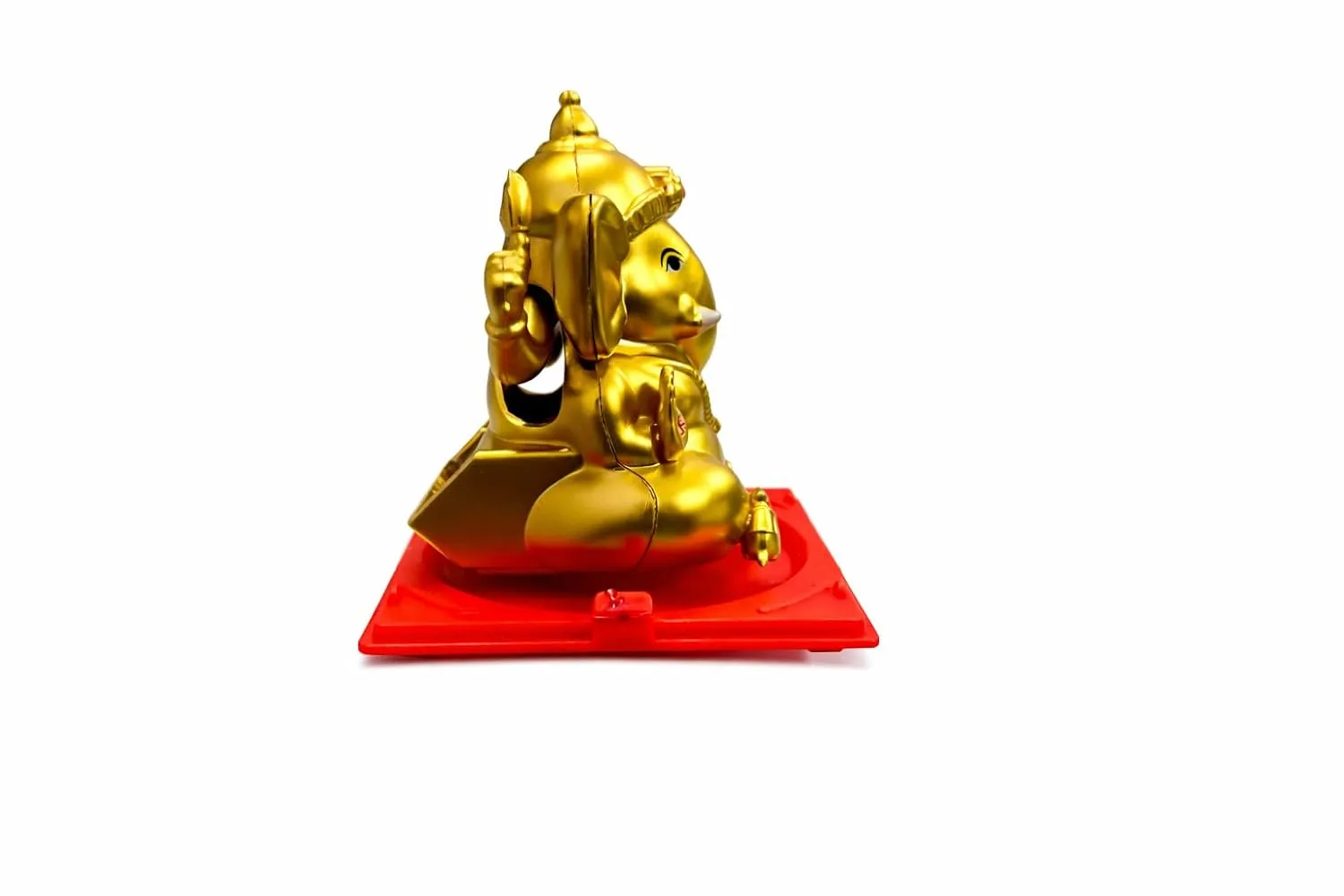 Ahina Solar Ganesh Idol, Gold Colour, Decorative Figurine with Red Base, Solar Powered view 3