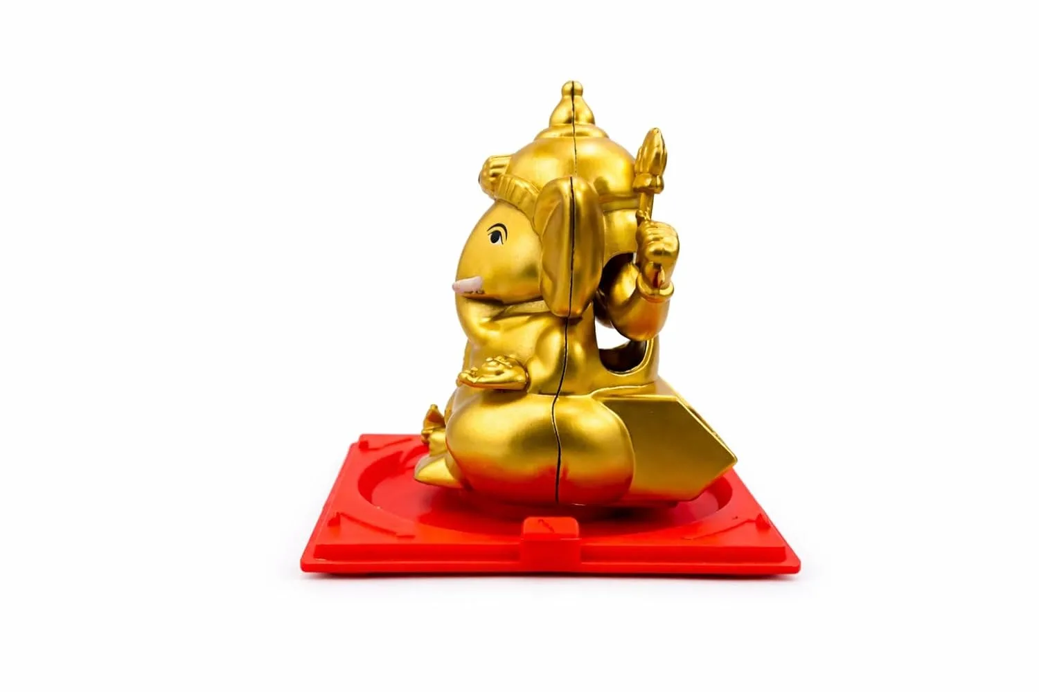 Ahina Solar Ganesh Idol, Gold Colour, Decorative Figurine with Red Base, Solar Powered view 4