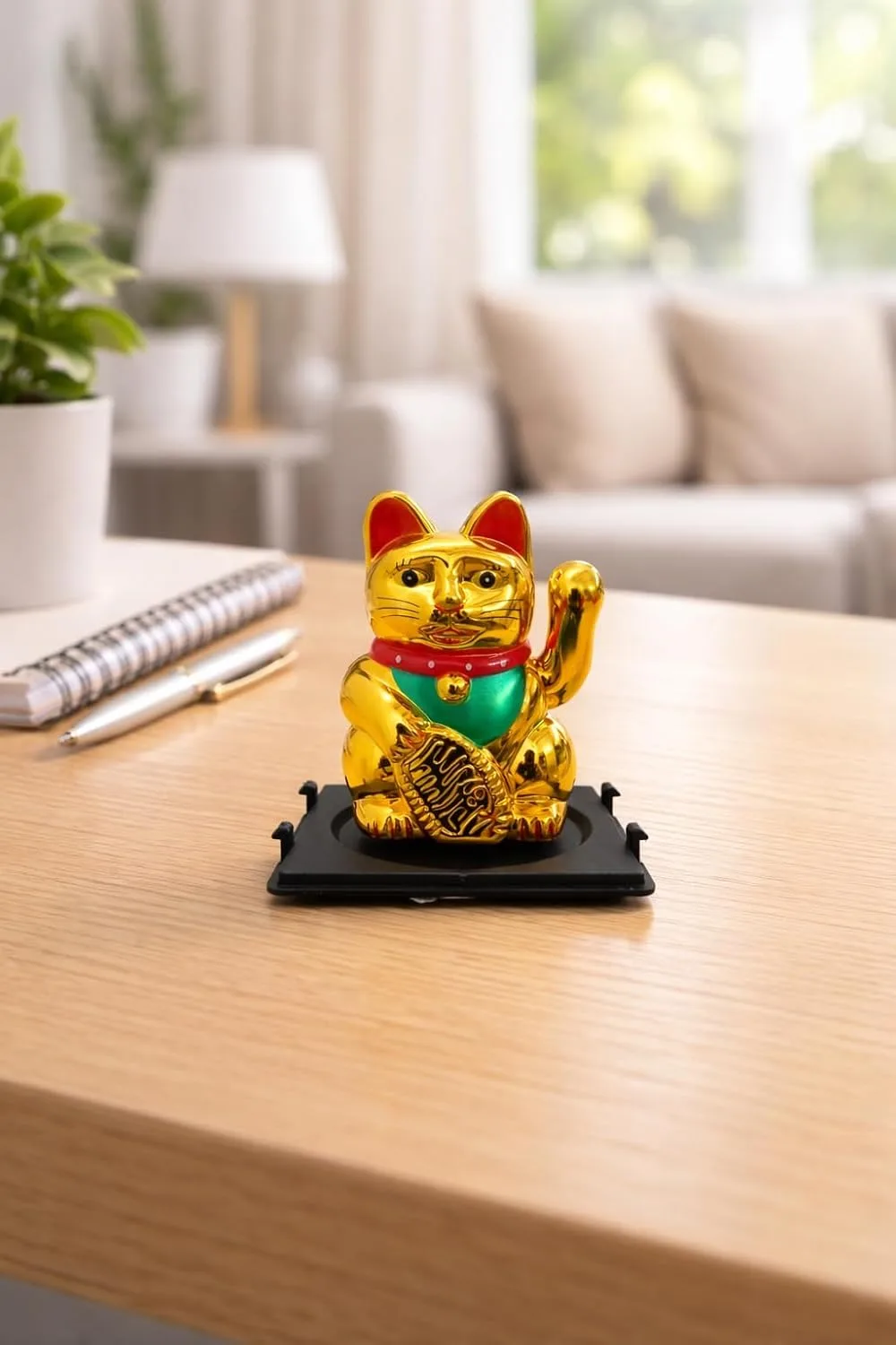 Ahina Maneki Neko Waving Cat Perfect for Home & Office Decor Solar Powered Operated Feng Shui Lucky Cat – Waving Maneki Neko Figurine for Wealth & Prosperity (Gold)- 2 inches in Size view 6