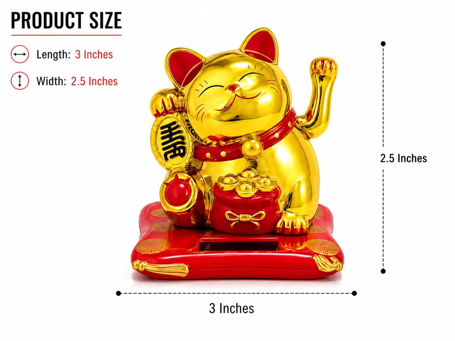 Ahina Lucky Cat Waving Arm – Traditional Chinese Feng Shui Maneki Neko, for Car, Business Premises, Offices, and House – an Auspicious Charm for Good Fortune and Luck(Gold) view 2