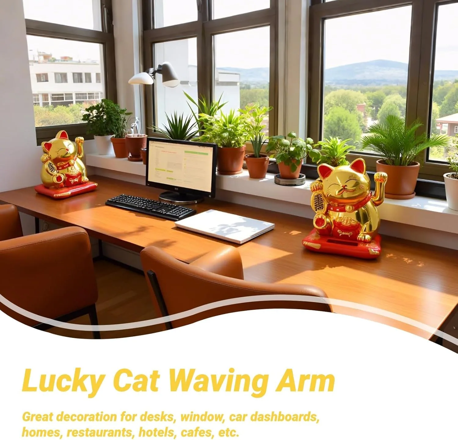 Ahina Lucky Cat Waving Arm – Traditional Chinese Feng Shui Maneki Neko, for Car, Business Premises, Offices, and House – an Auspicious Charm for Good Fortune and Luck(Gold) view 3