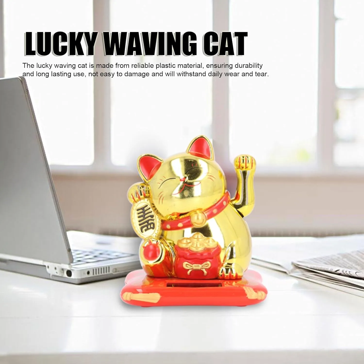 Ahina Lucky Cat Waving Arm – Traditional Chinese Feng Shui Maneki Neko, for Car, Business Premises, Offices, and House – an Auspicious Charm for Good Fortune and Luck(Gold) view 4