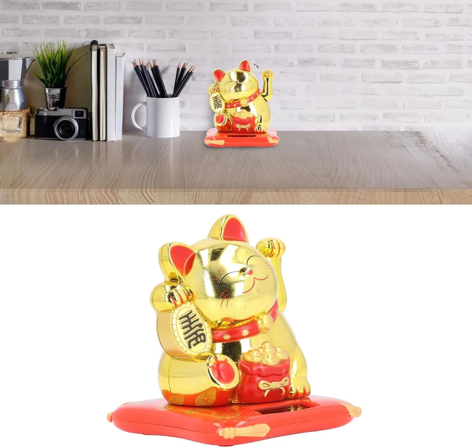Ahina Lucky Cat Waving Arm – Traditional Chinese Feng Shui Maneki Neko, for Car, Business Premises, Offices, and House – an Auspicious Charm for Good Fortune and Luck(Gold) view 5