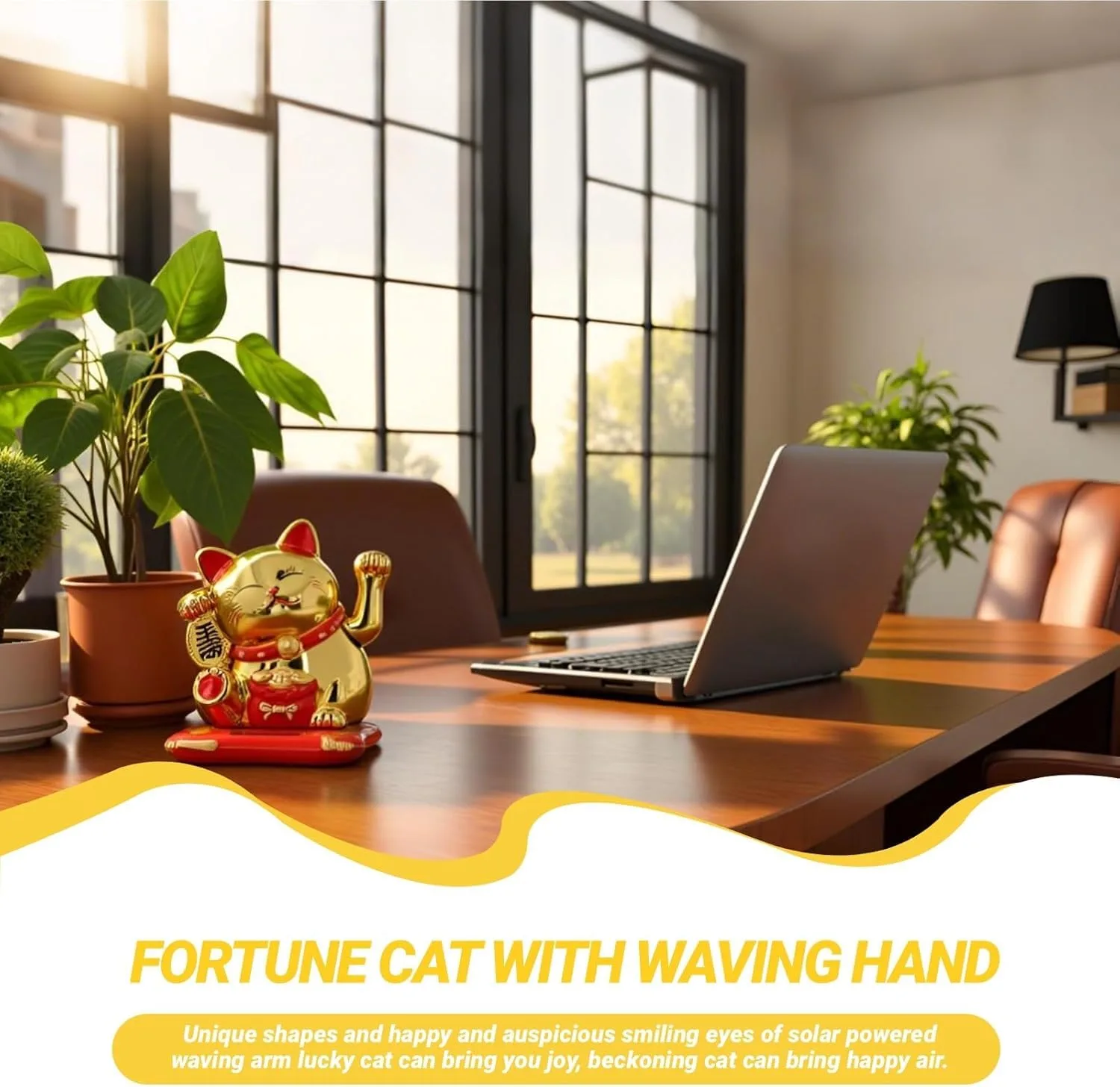 Ahina Lucky Cat Waving Arm – Traditional Chinese Feng Shui Maneki Neko, for Car, Business Premises, Offices, and House – an Auspicious Charm for Good Fortune and Luck(Gold) view 6