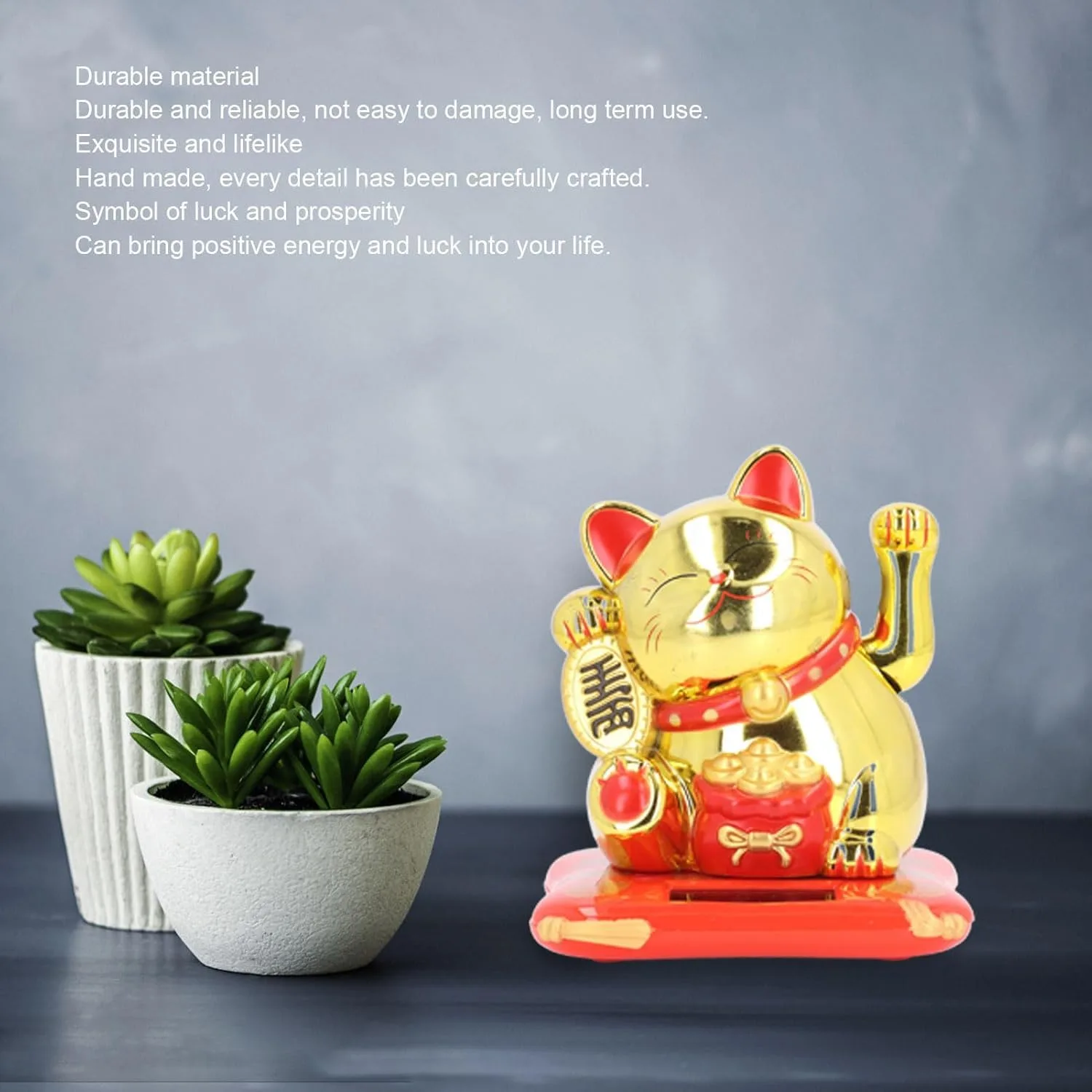 Ahina Lucky Cat Waving Arm – Traditional Chinese Feng Shui Maneki Neko, for Car, Business Premises, Offices, and House – an Auspicious Charm for Good Fortune and Luck(Gold) view 7