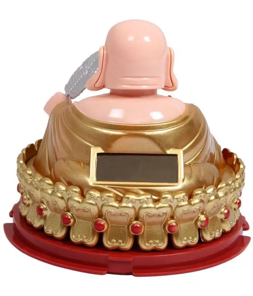 Ahina Laughing Buddha Solar Powered Figurine, Gold and Red, Feng Shui Home Decor Statue view 2