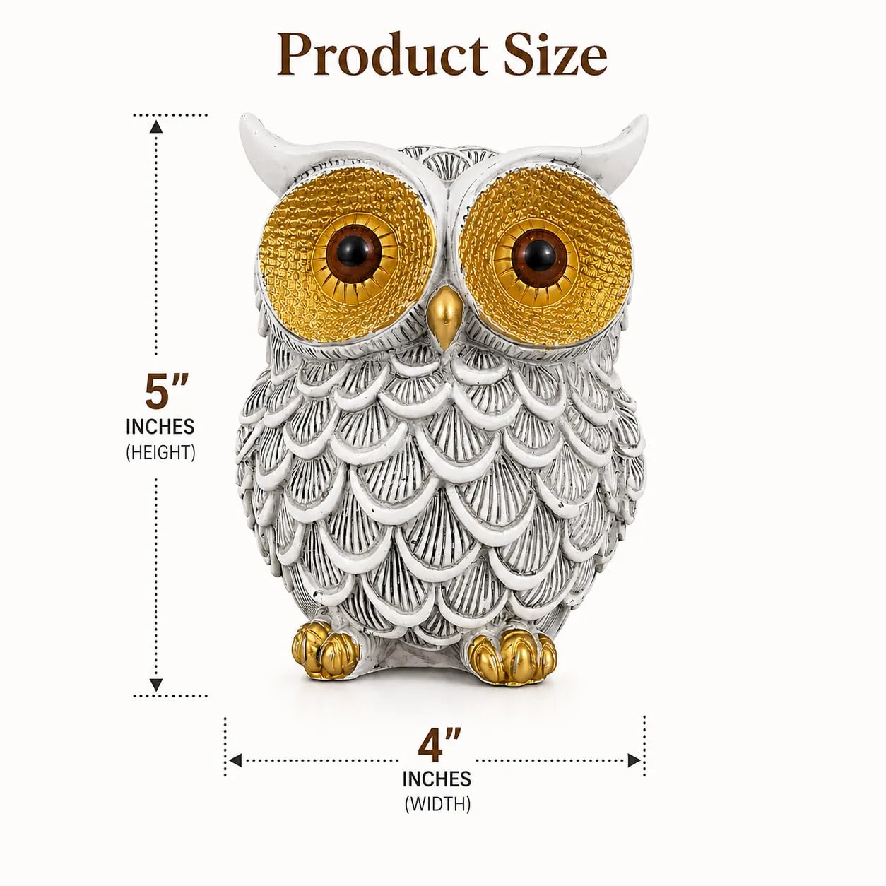 Ahina Resin Owl Figurine, White and Gold, Decorative Sculpture for Home, Office, and Car Dashboard view 6