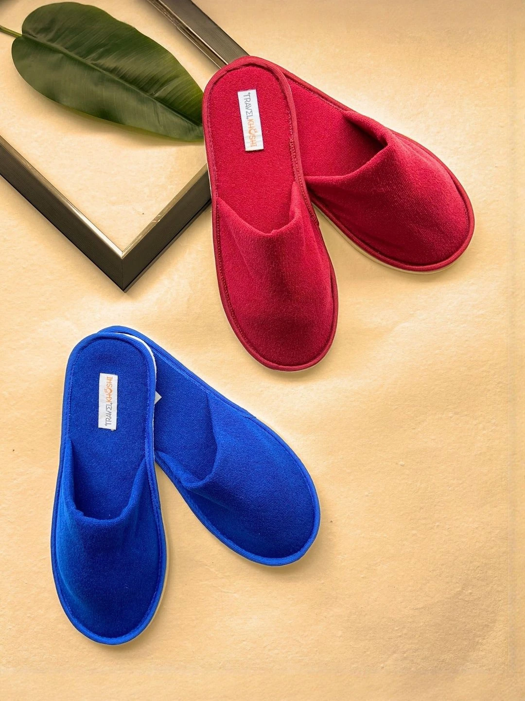TRAVELKHUSHI Women Blue & Maroon Set Of 2 Solid Soft Microfiber Winter Slippers view 1