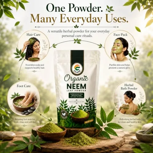Elowell Neem Powder Pack of 2 (200 g Each, 400 g Total) | 100% Pure Neem Leaf Powder | For Face Pack, Skin Care, Hair Care and Ayurvedic Use view 4