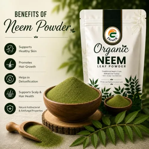Elowell Neem Powder Pack of 2 (200 g Each, 400 g Total) | 100% Pure Neem Leaf Powder | For Face Pack, Skin Care, Hair Care and Ayurvedic Use view 6