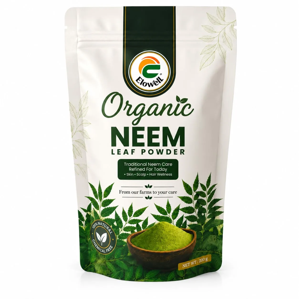 Elowell Neem Powder Pack of 2 (200 g Each, 400 g Total) | 100% Pure Neem Leaf Powder | For Face Pack, Skin Care, Hair Care and Ayurvedic Use view 8
