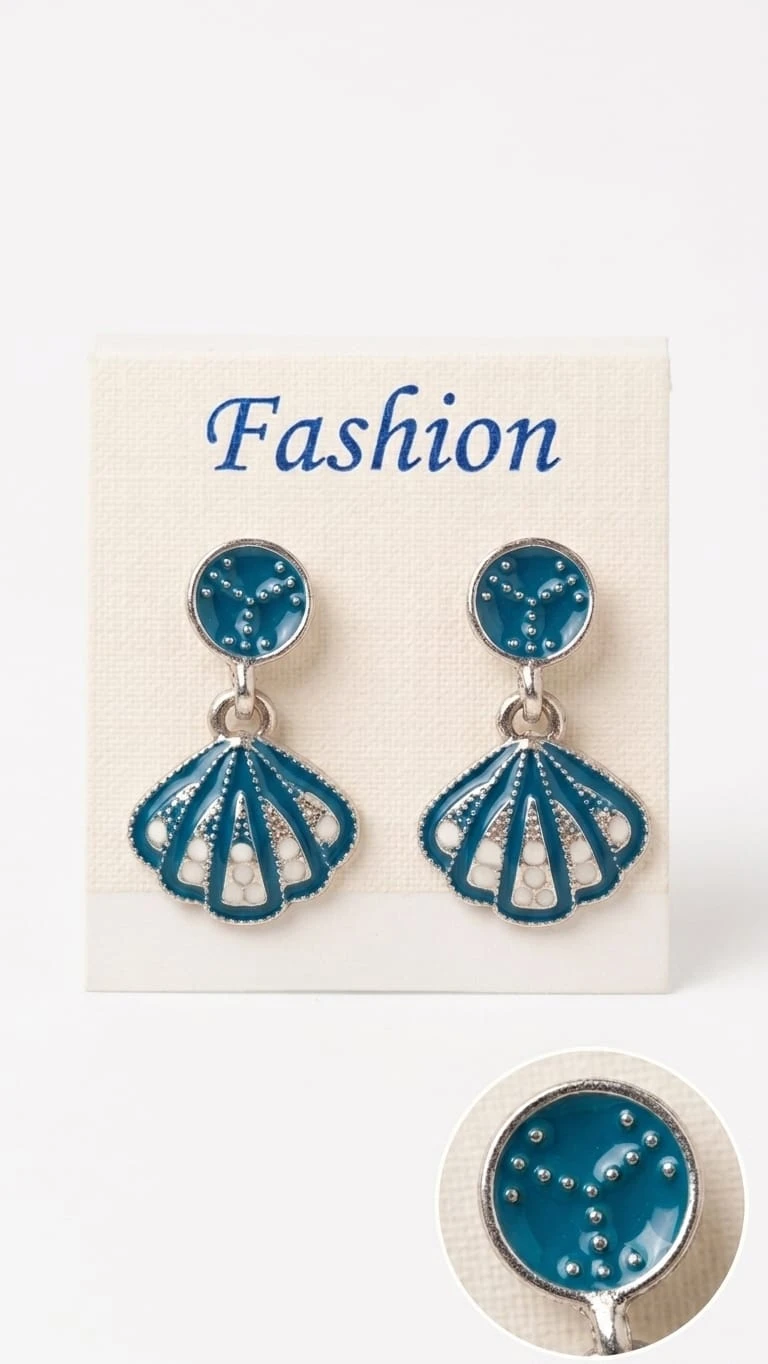 Turquoise Blue Stone Fan Drop Earrings for Women, Shell Shape Party Wear Earrings view 2