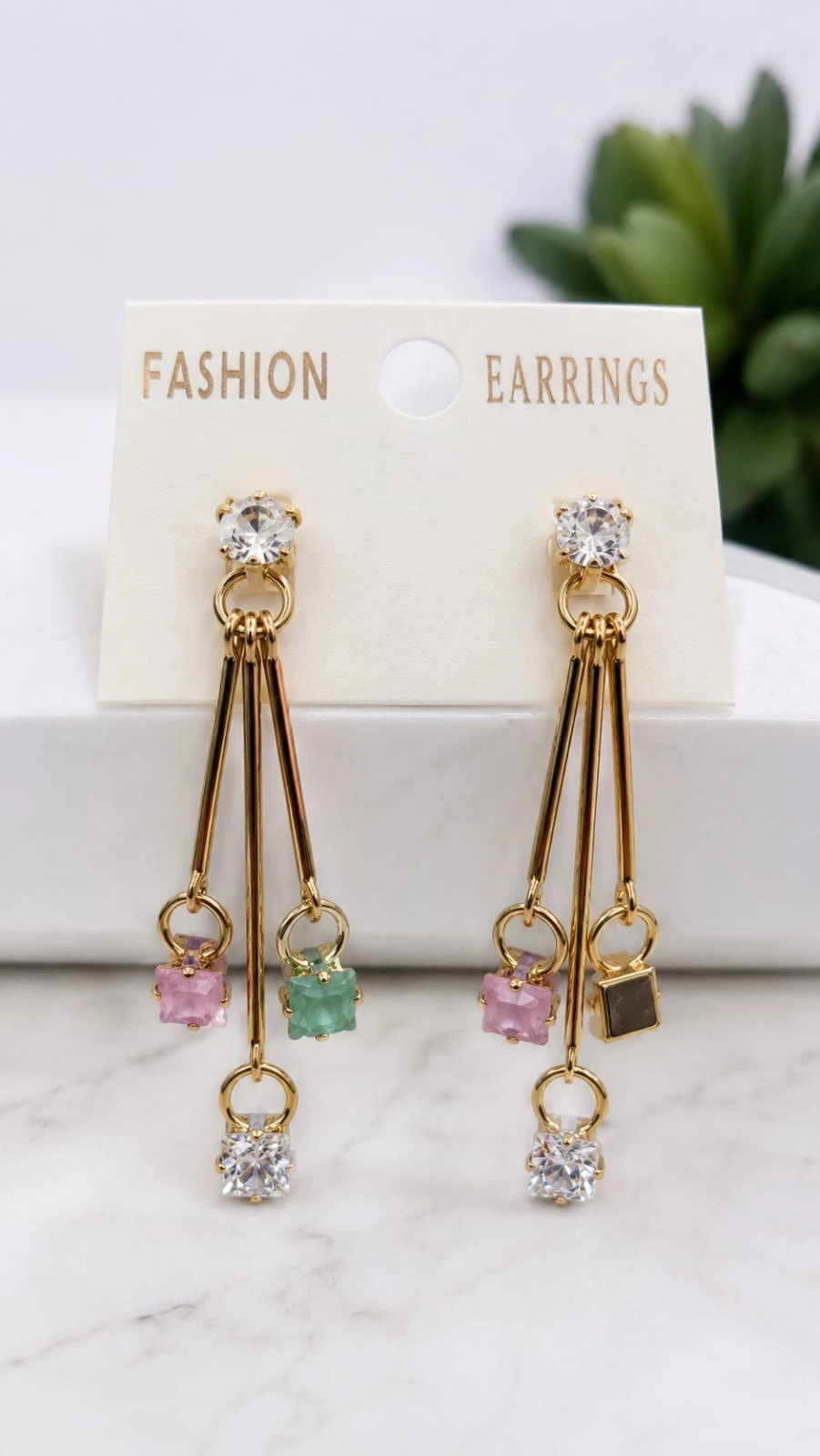 Gold-Toned Long Tassel Earrings for Women, Multicolor Crystal Charm Dangle Earrings view 2
