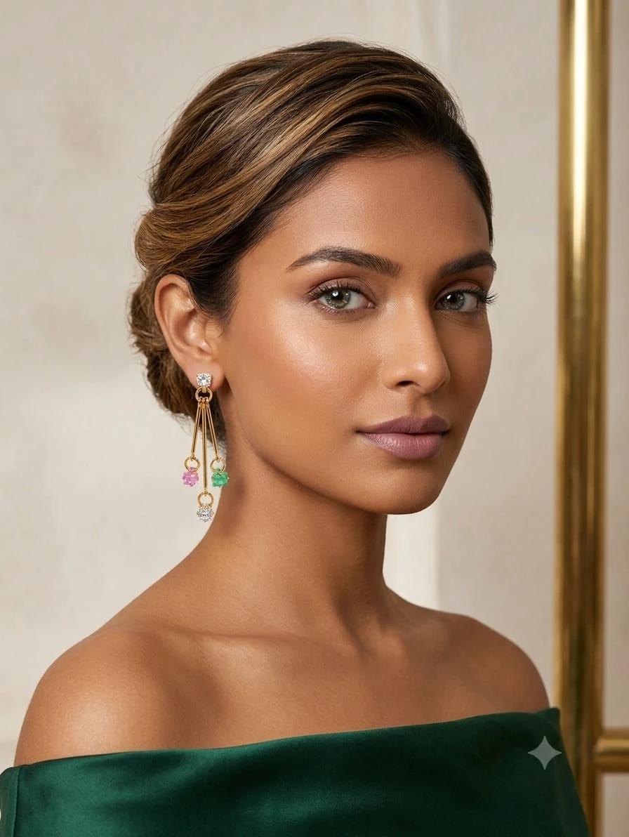 Gold-Toned Long Tassel Earrings for Women, Multicolor Crystal Charm Dangle Earrings view 3