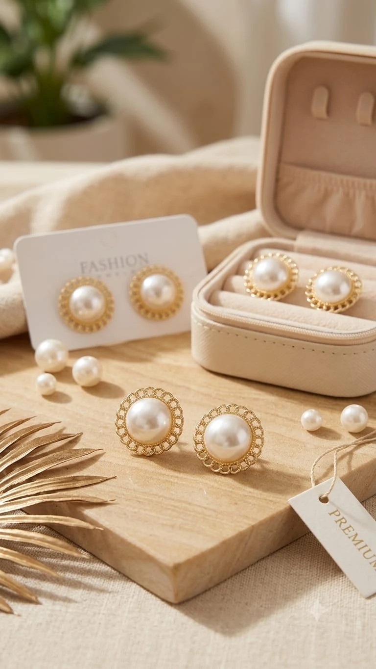 Gold-Toned Pearl Bow Drop Earrings for Women, Heart Crystal Party Wear Earrings view 2