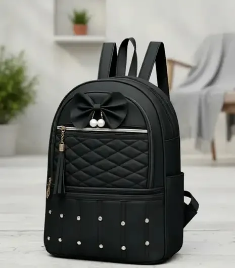 Women's Backpack - Black Bow Design (College/School Bag) view 3