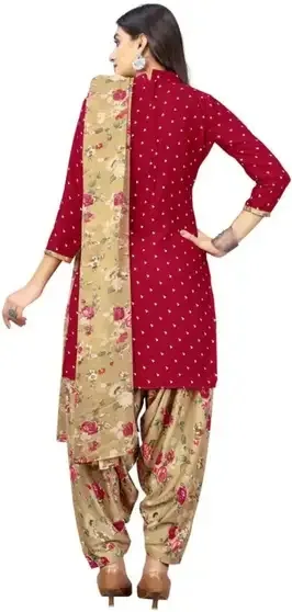 Crepe Printed Salwar Suit Material (Unstitched) - Samah Red Brown view 5