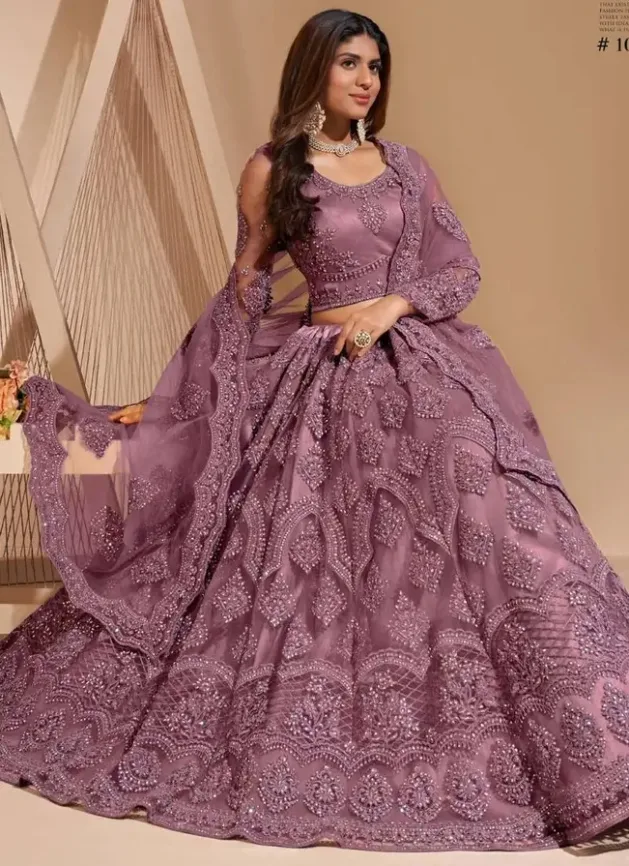 Cute Fellow Embroidered Semi-Stitched Lehenga Choli (Purple) view 2