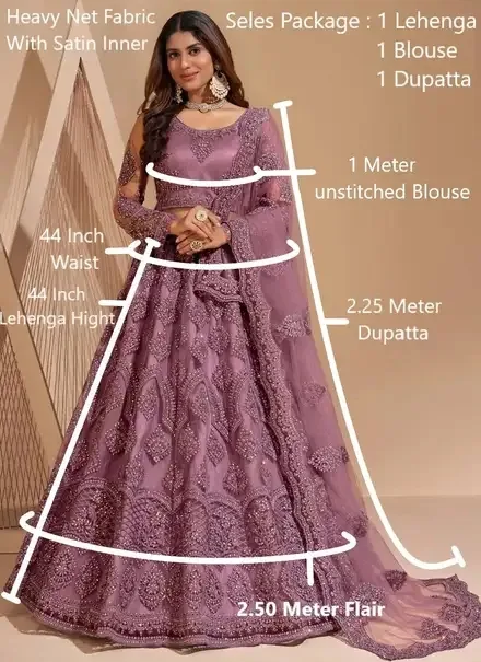 Cute Fellow Embroidered Semi-Stitched Lehenga Choli (Purple) view 3