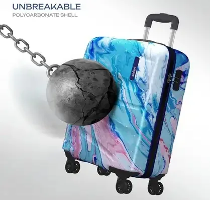 8 Wheels Printed Trolley Bag Cabin Suitcase (Blue Marble Print) view 4