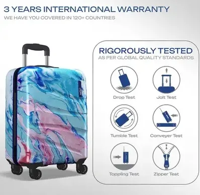 8 Wheels Printed Trolley Bag Cabin Suitcase (Blue Marble Print) view 6