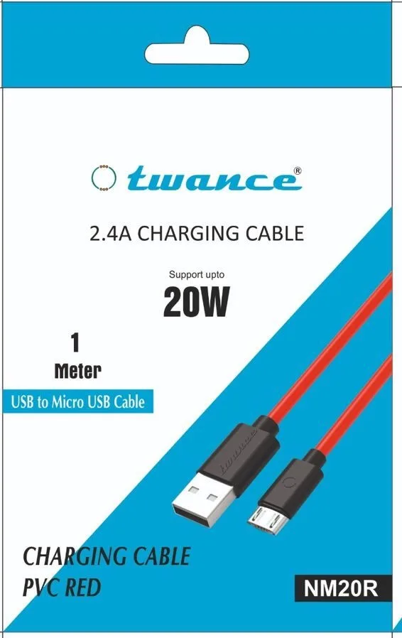 twance NM20R TPE - USB to micro USB charging Cable, 1 Meter Length, Red color view 3