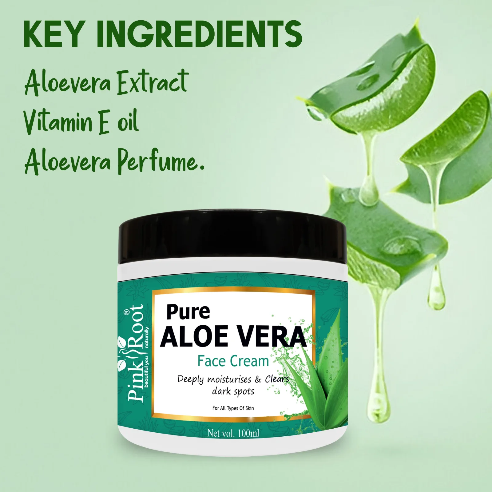 Pink Root Aloe Vera Moisturizing Cream 100ml, For Acne Control, Moisturising Skin, Natural Glow & Glowing Radiant Skin view 2