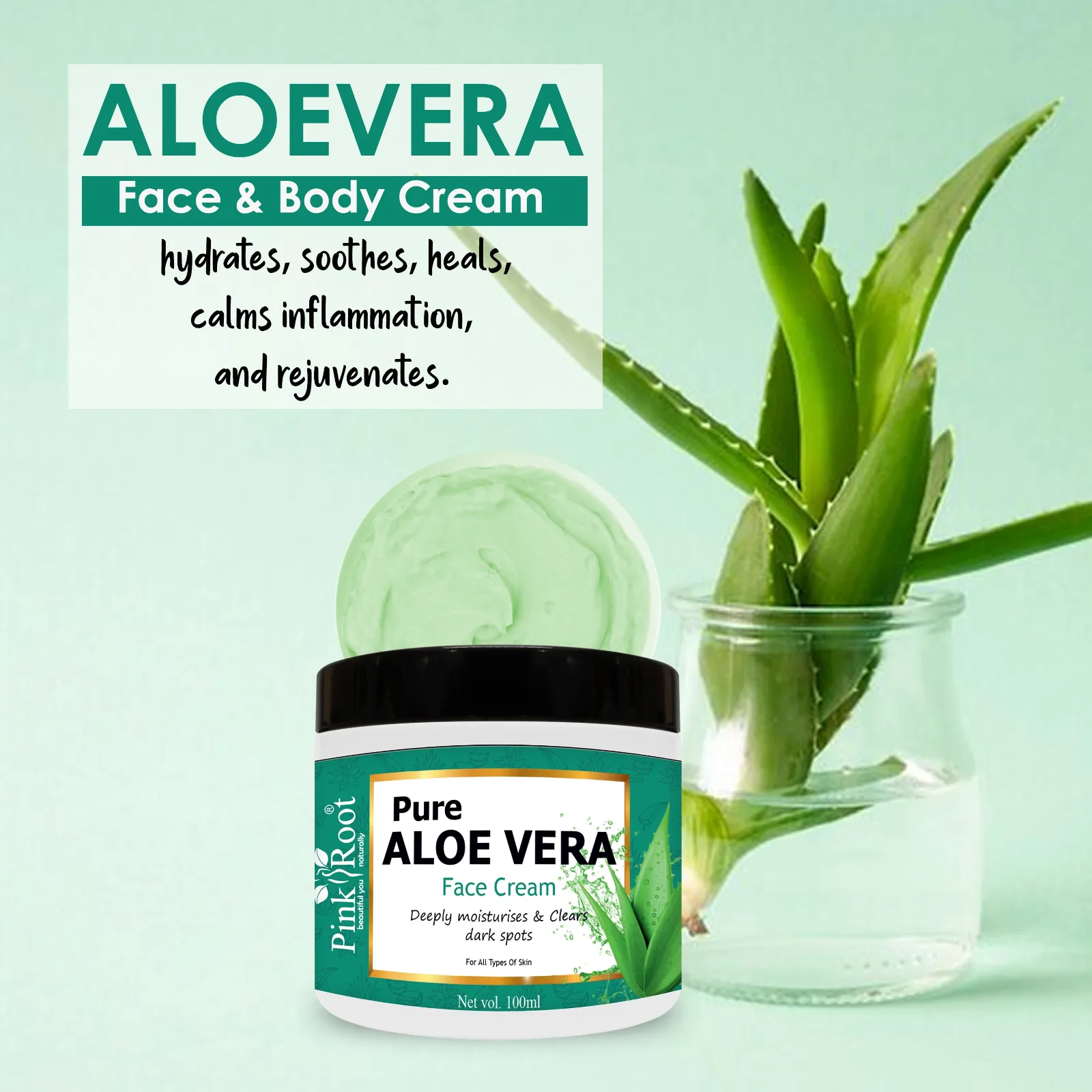 Pink Root Aloe Vera Moisturizing Cream 100ml, For Acne Control, Moisturising Skin, Natural Glow & Glowing Radiant Skin view 3