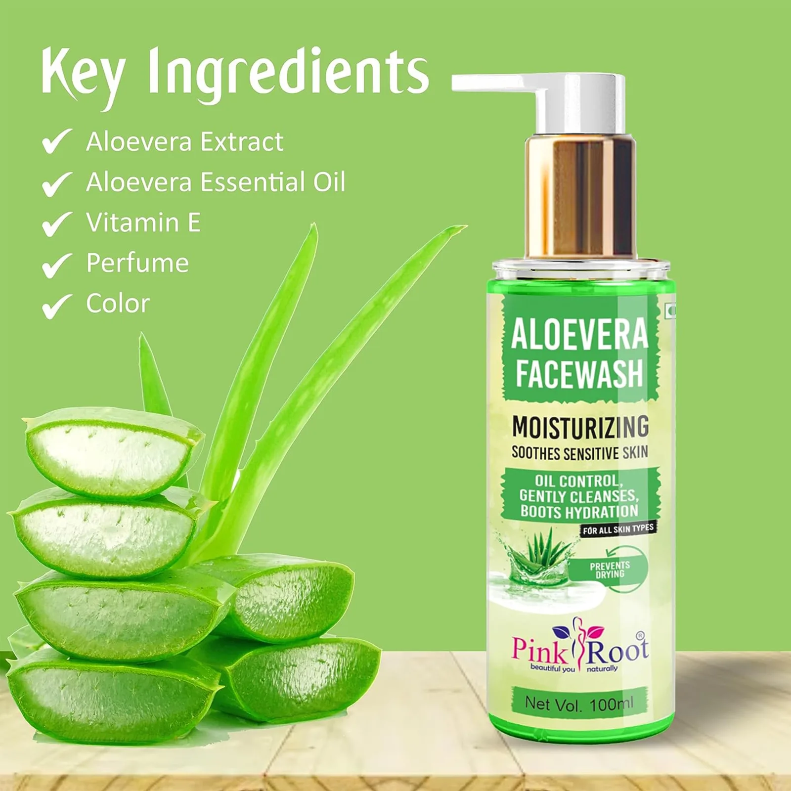 Pink Root Aloe Vera Moisturizing  100ml - Aloe Vera Hydrating Gentle - With Aloe leaf Extract, Pro Vitamin B5 - For Cleansing, Hydrating Skin - No Parabens, Sulphate, Silicones & Color view 3