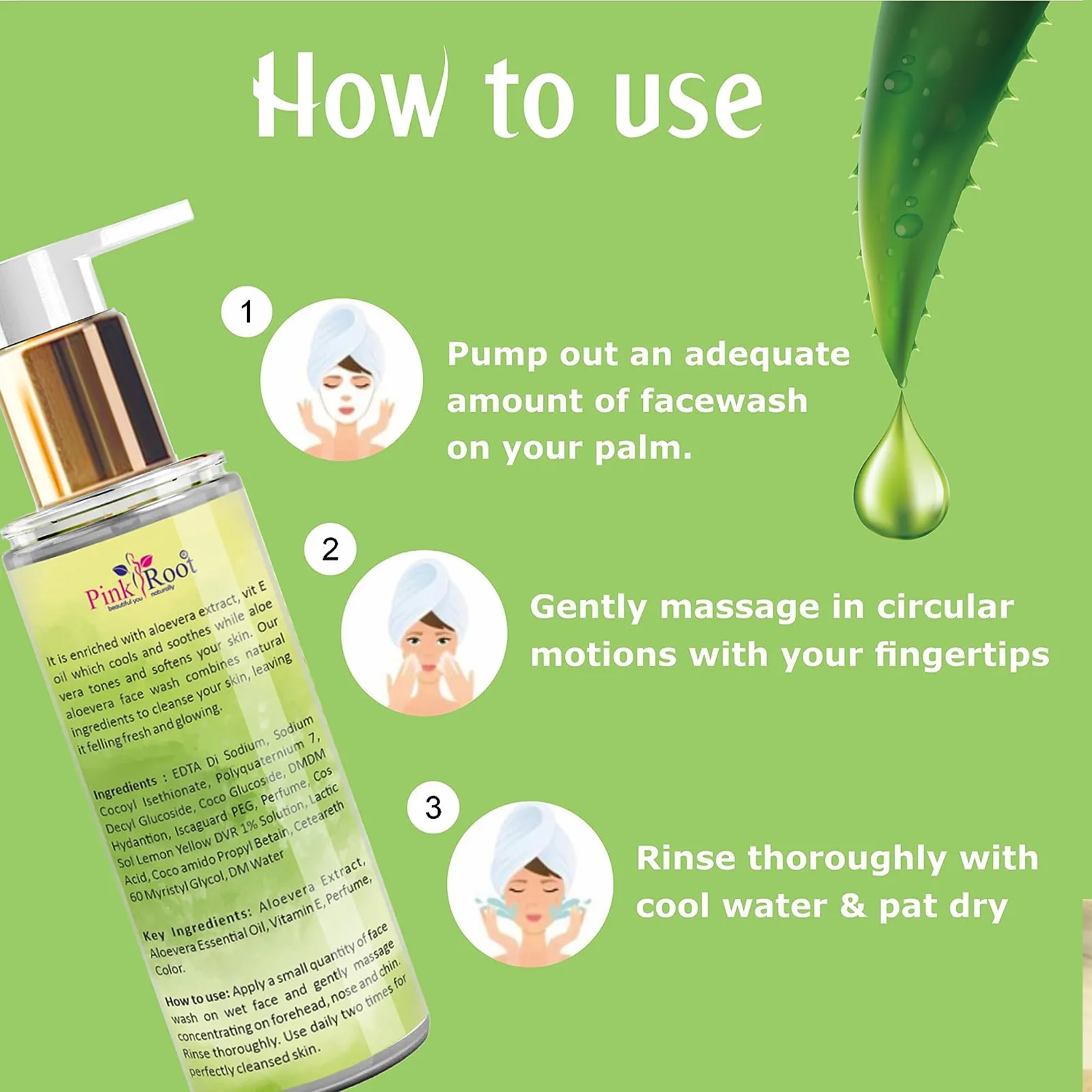 Pink Root Aloe Vera Moisturizing  100ml - Aloe Vera Hydrating Gentle - With Aloe leaf Extract, Pro Vitamin B5 - For Cleansing, Hydrating Skin - No Parabens, Sulphate, Silicones & Color view 4