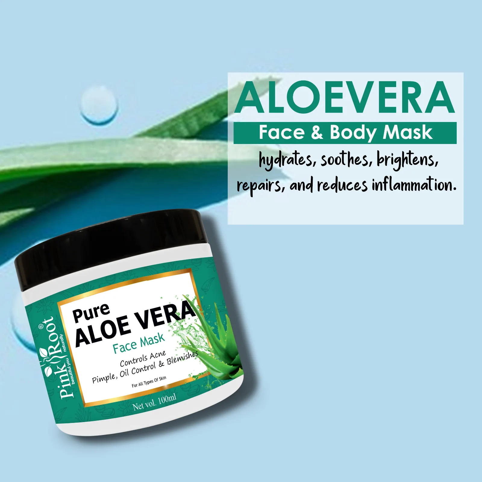 Pink Root Aloevera Mask Enriched with natural Aloevera (100 ml) for Acne Control, Pimples Control & Removes dead Cells view 2