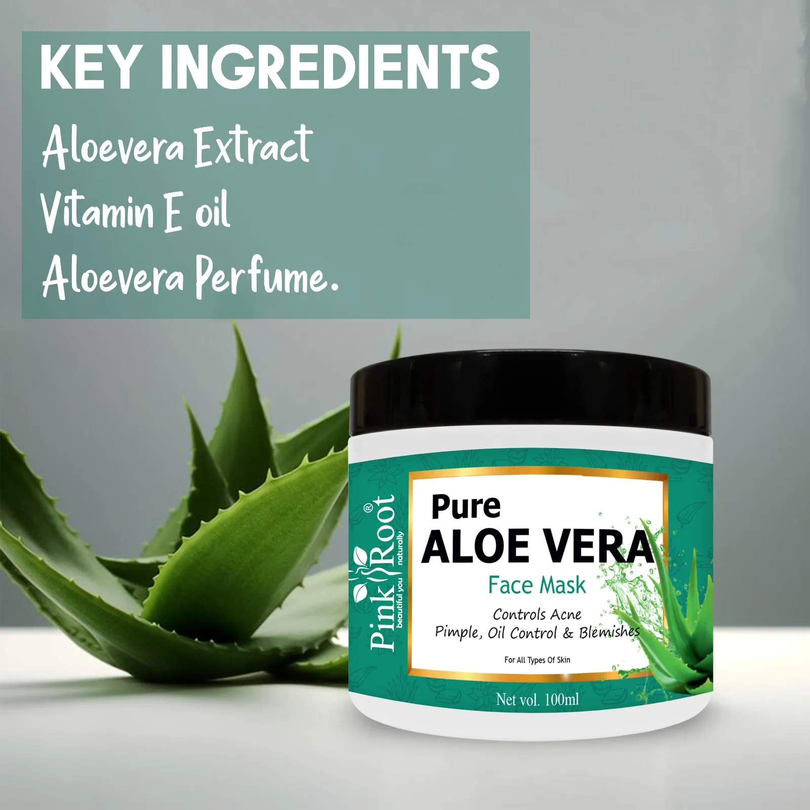 Pink Root Aloevera Mask Enriched with natural Aloevera (100 ml) for Acne Control, Pimples Control & Removes dead Cells view 4
