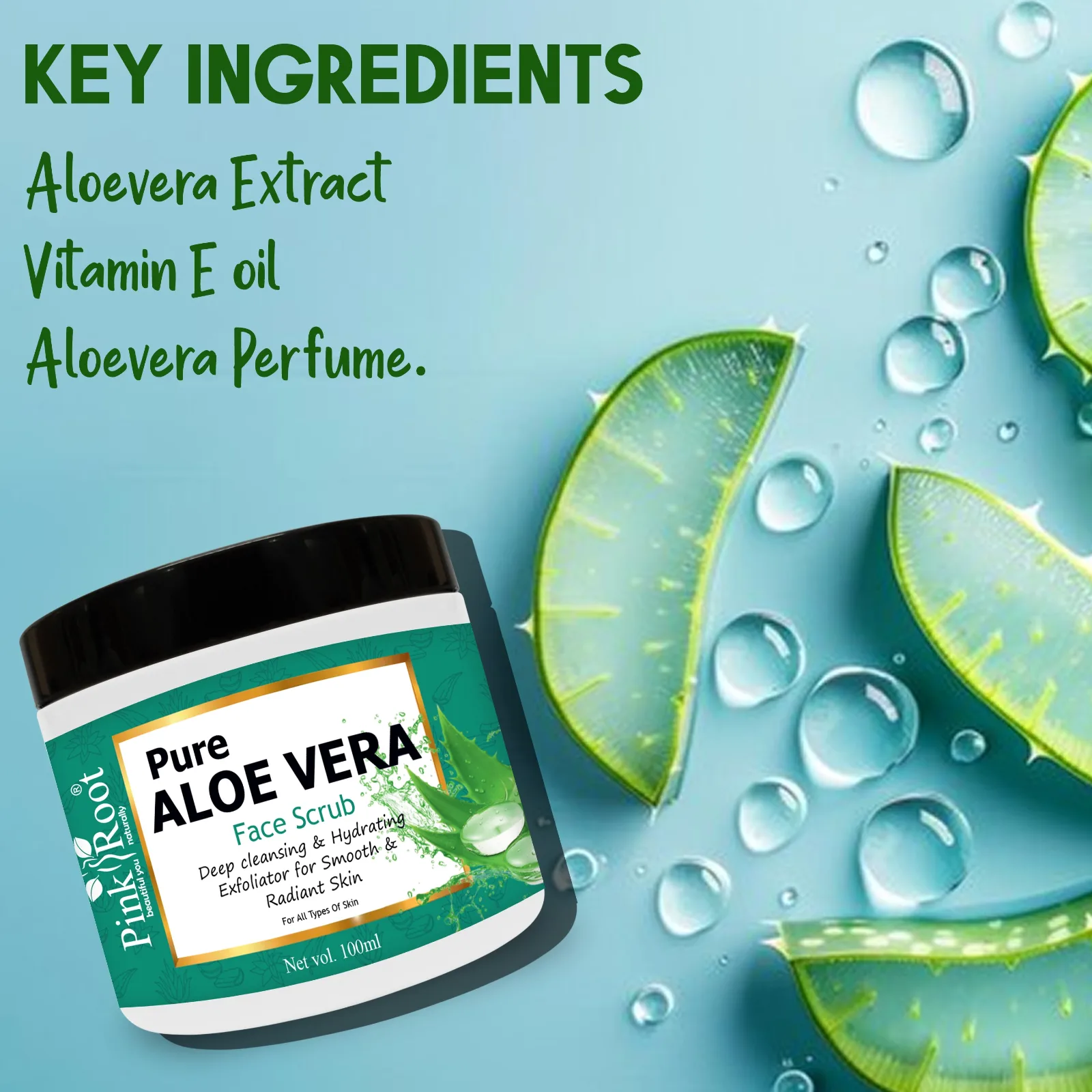 Pink Root Aloe Vera Scrub Enriched with Multi-fruit Enzyme Scrub (100 ml) for Acne, Scars, Glowing & Radiant Skin view 2
