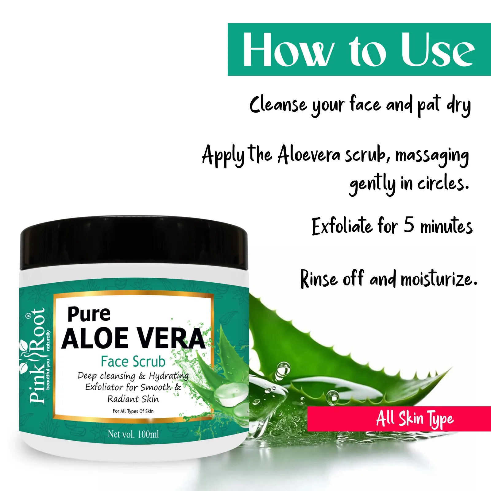 Pink Root Aloe Vera Scrub Enriched with Multi-fruit Enzyme Scrub (100 ml) for Acne, Scars, Glowing & Radiant Skin view 5