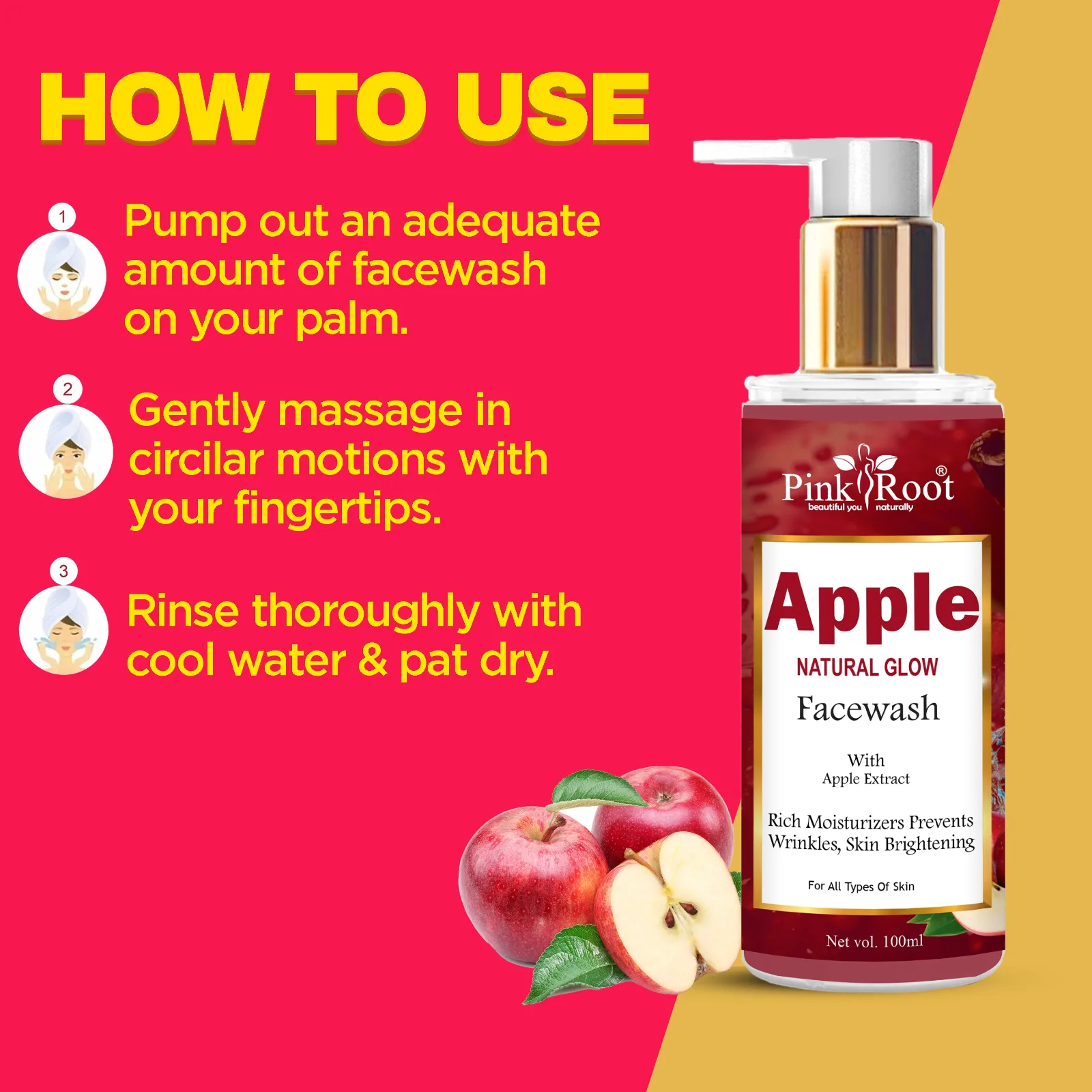 Pink Root Apple Oil Balancing Face Wash 100ml -Gently cleanses, hydrates, smooths skin & great morning wash view 2