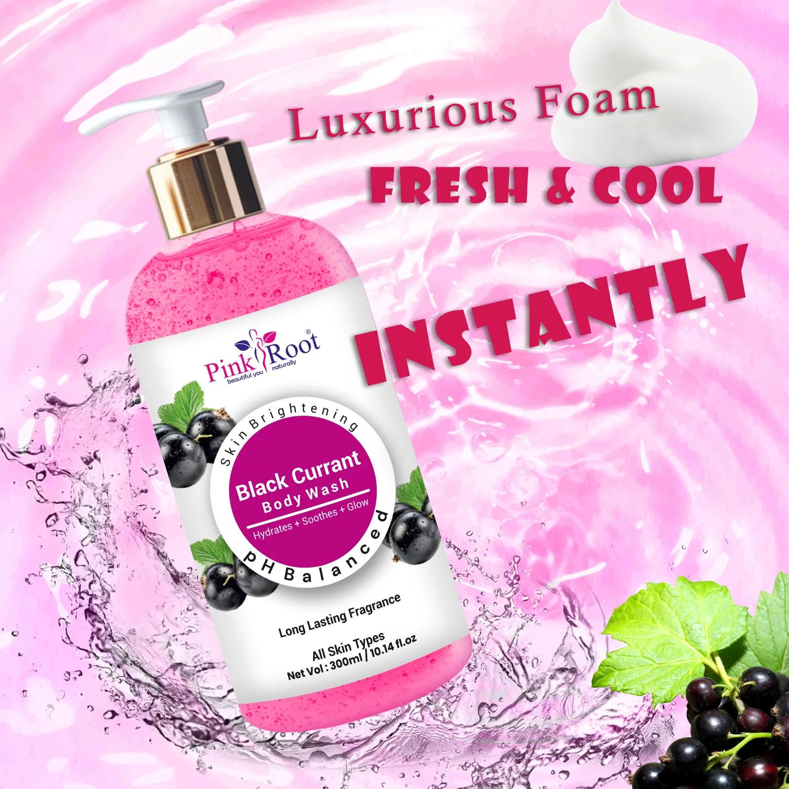Pink Root Black Currant Body Wash Shower Gel, Body Wash for Women & Men | Moisturised Skin & Radiant Glow, rich aroma refreshes, leaving skin soft view 4