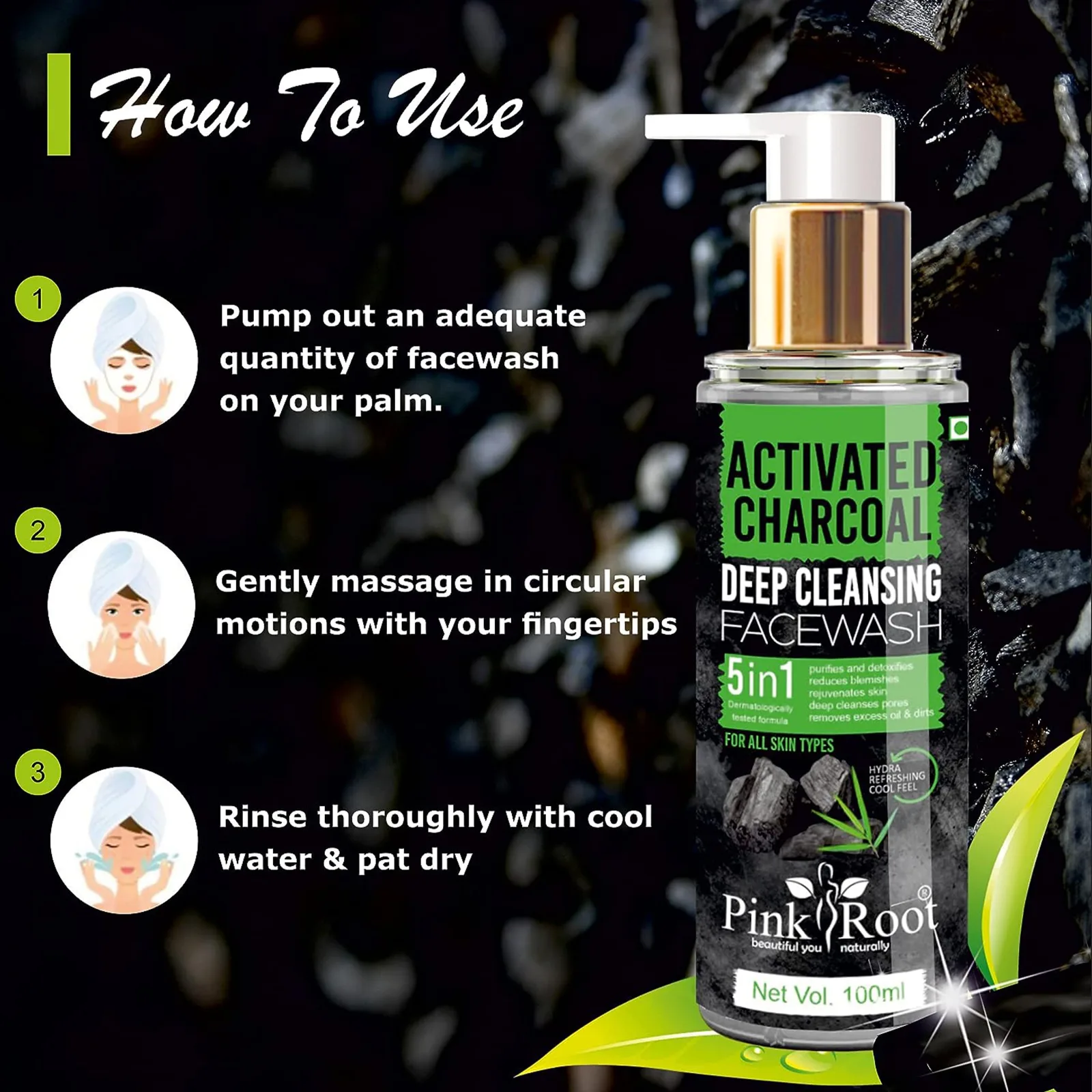 Pink Root Activated Charcoal Deep Cleansing  100ml with Activated Charcoal & Tea Tree Oil Beads - Removes Pollutants & Dirt - No Parabens, Sulphate, Silicones & Color - view 5