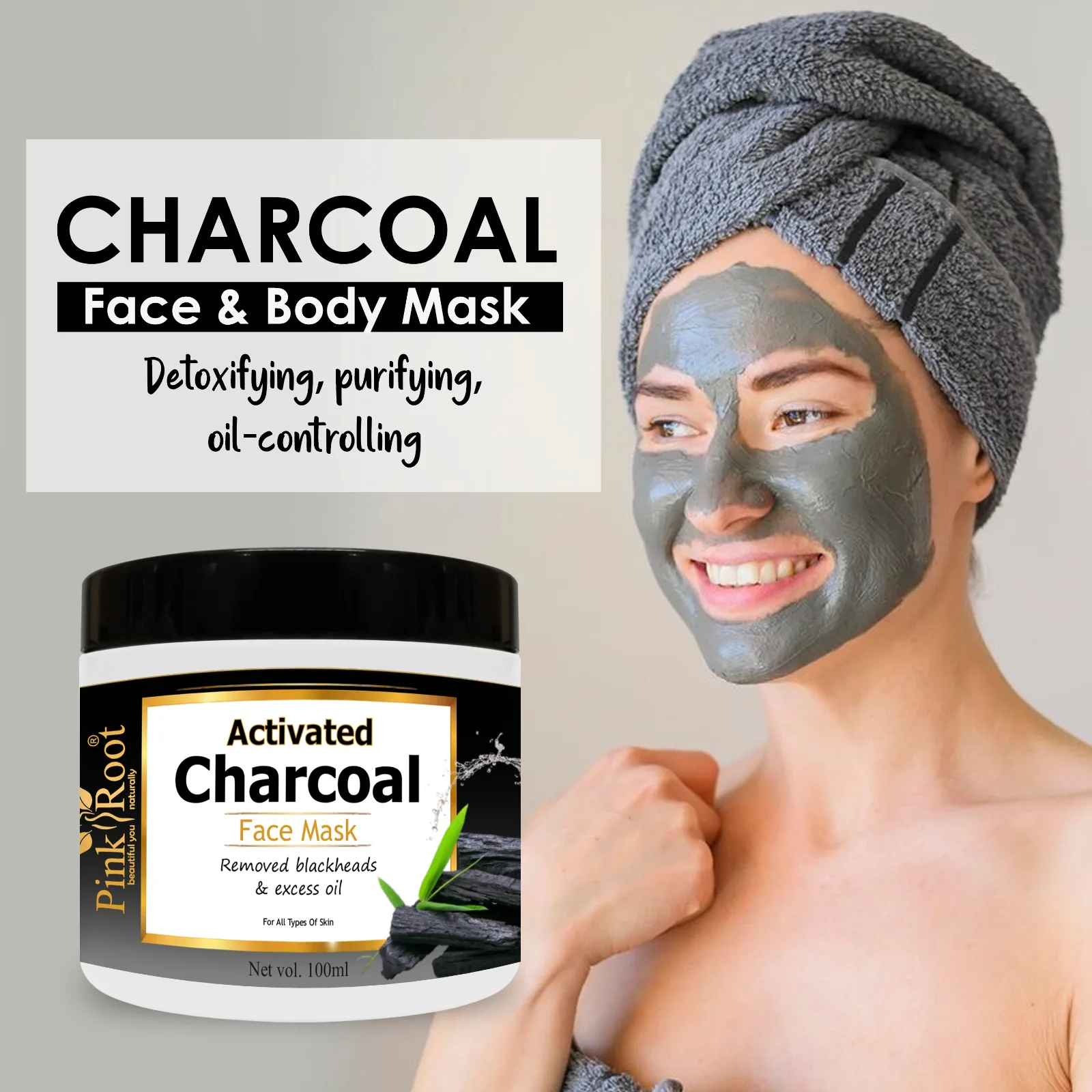 Pink Root Charcoal Mask Smooths Purify Moisturises (100 ml) | Face Pack for DeTan & Blackhead Removal, Anti-Pollution Face Mask view 4