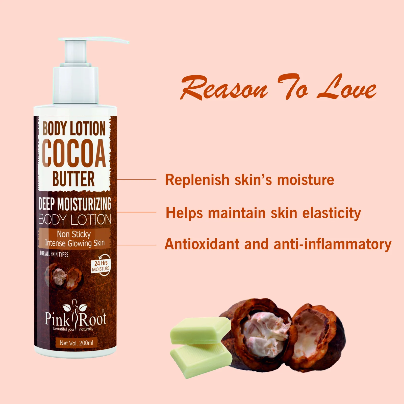 Pink Root Body Lotion Cocoa Butter 200ml | Moisturization & Nourishment, Softening & Smoothening view 2