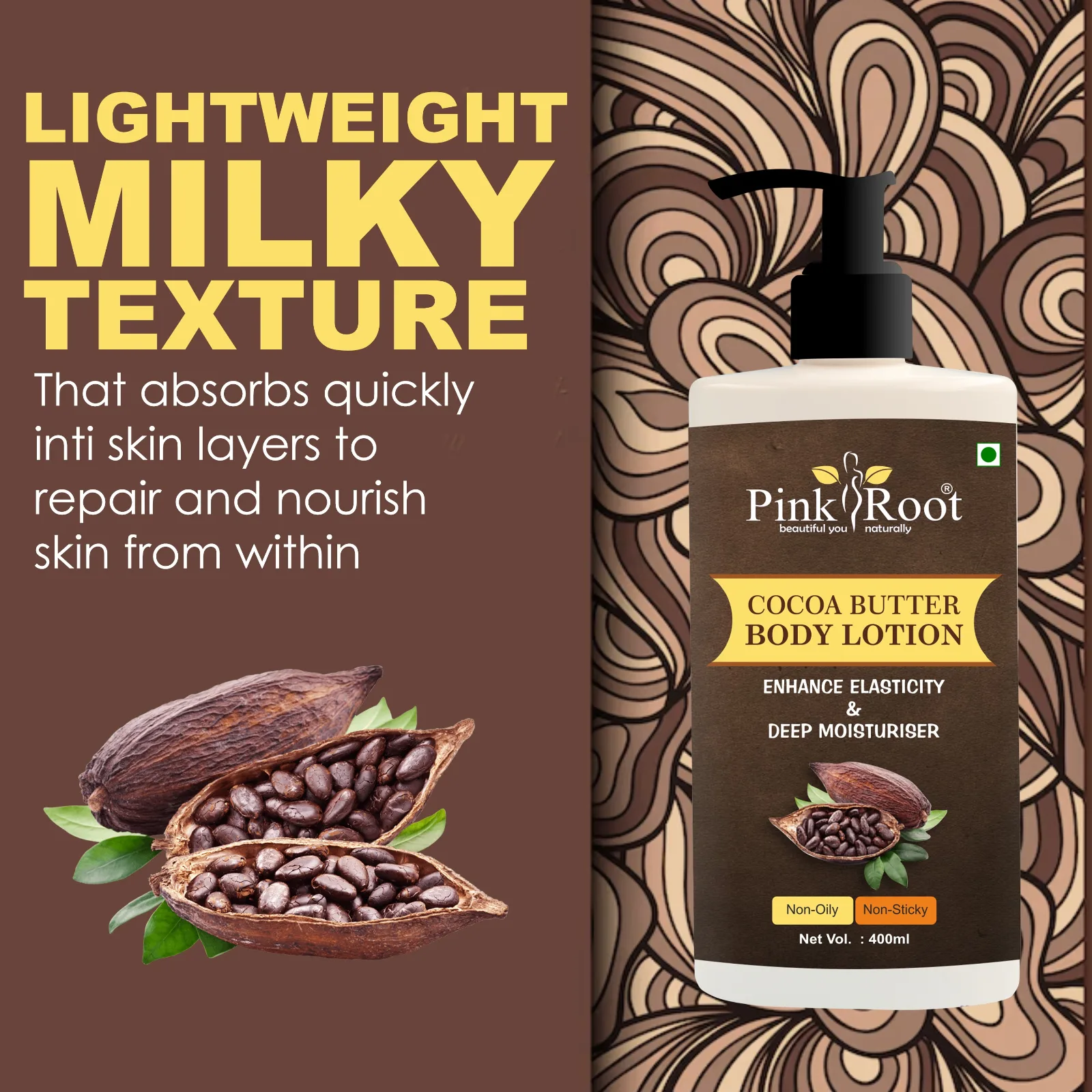 Pink Root Cocoa butter Body Lotion -  protective barrier over skin to hold in moisture 400ml view 3