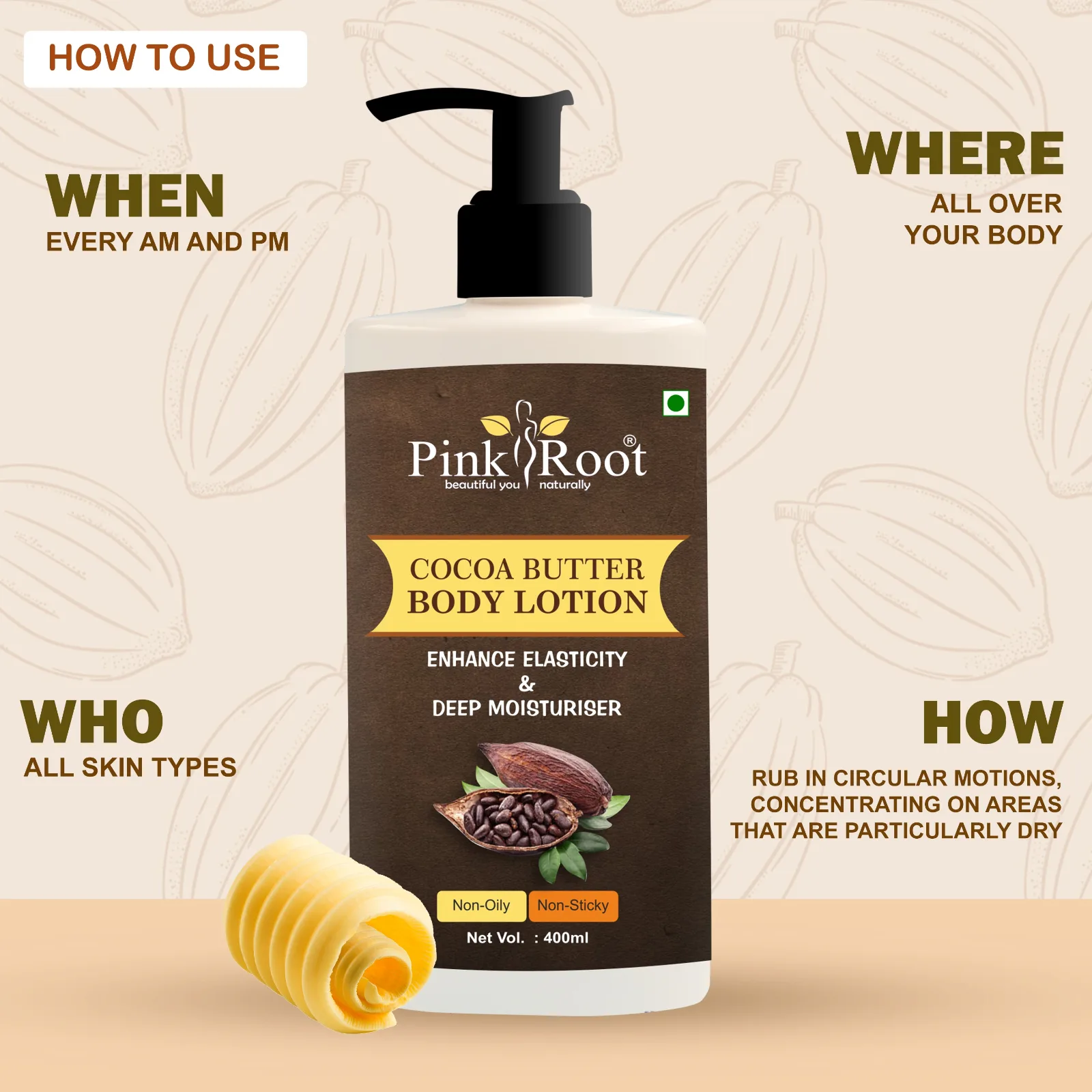 Pink Root Cocoa butter Body Lotion -  protective barrier over skin to hold in moisture 400ml view 4