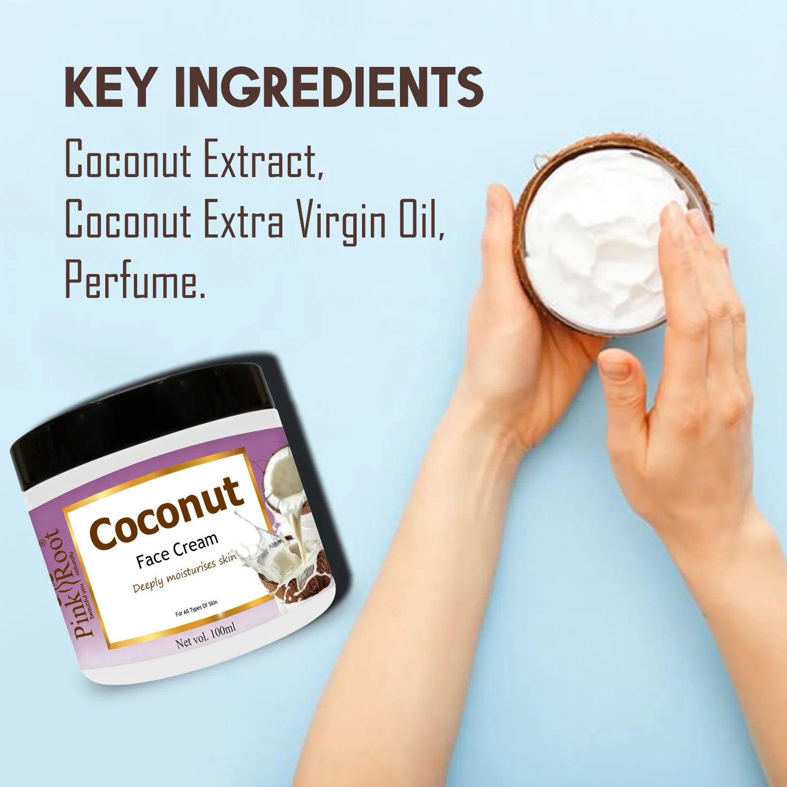 Pink Root Coconut Cream 100ml for Skin Whitening, Brighening, Tightening & Moisturising for Face & Body (100 ml) view 3