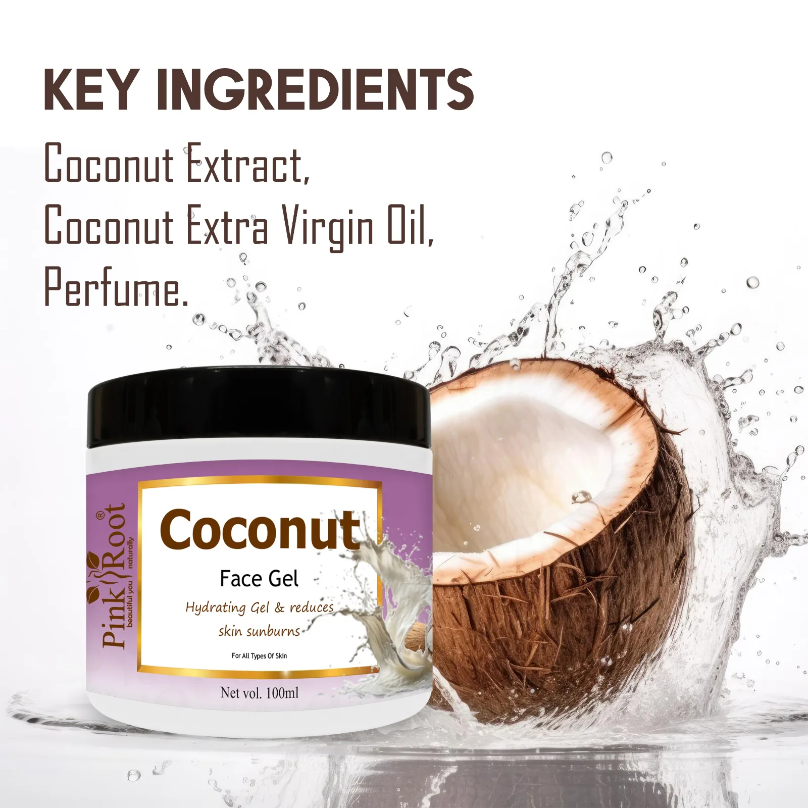 Pink Root Coconut Gel 100ml for Removing Acnes & Pimples, Cleansing of Skin, Moisturising & Nourishment, Naturally Soft, Healthy, Radiant Skin view 3