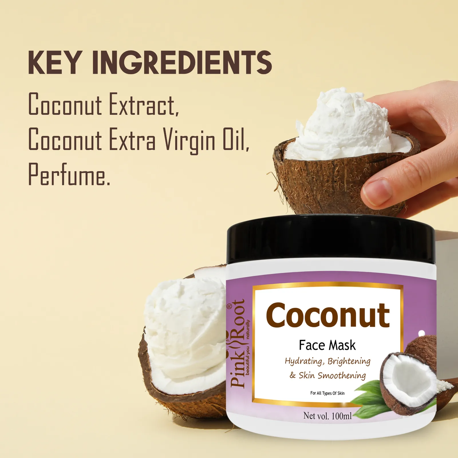 Pink Root Coconut Face Mask, Advanced hydration, Anti-aging, reduce blemishes, 100ml view 3