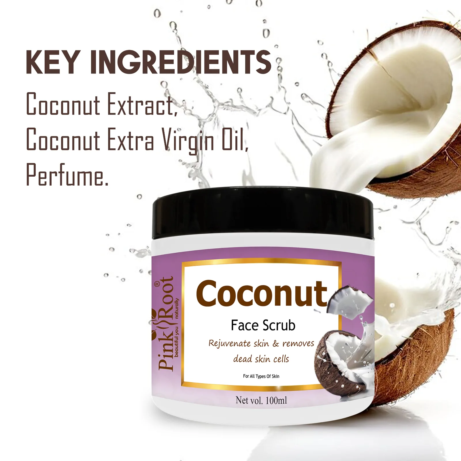 Pink Root Coconut Scrub for Soft, Clean & Healthy Skin, Advanced hydration, Anti-aging, reduce blemishes, 100ml view 2